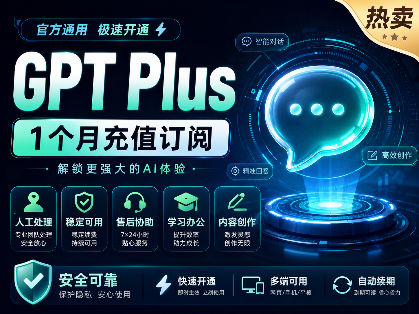 GPT Plus 1个月充值订阅｜人工处理｜稳定可用